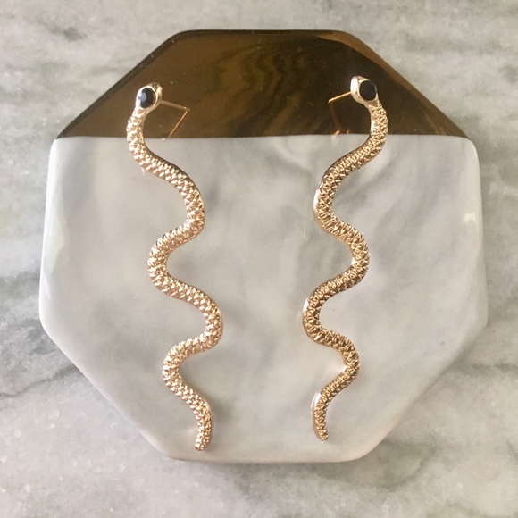 Gold Snake Chic Drop Earrings - Picture 7 of 7